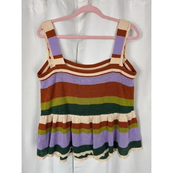 Eloquii Crochet Knit Tank 18/20 Striped Boho Peplum Cottagecore Festival Top - Picture 2 of 5